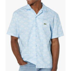 Lacoste Relaxed Fit Monogram All Over Logo Short Sleeve Button Up Large